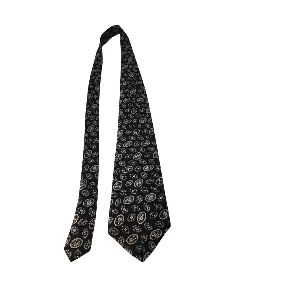 Club Room Silk Tie Mens Blue Geometric Oval Pattern Classic Necktie Handmade USA